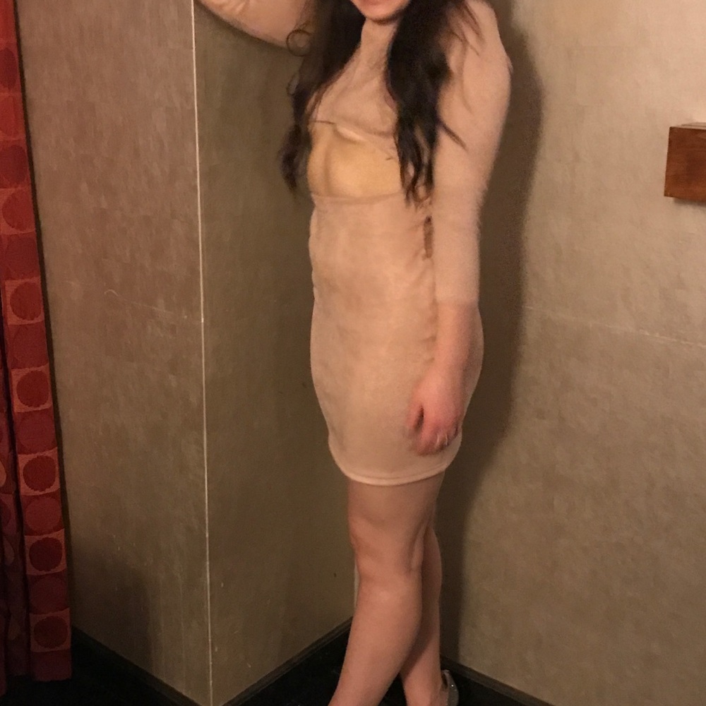 suede blush pink cut out dress